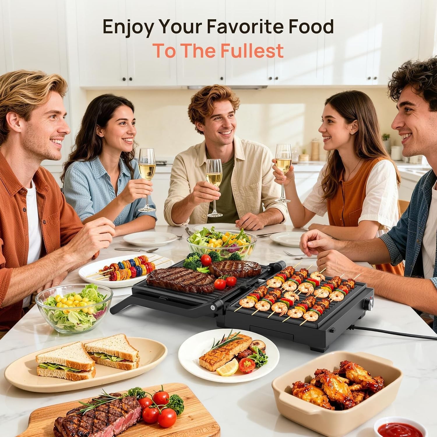 Effortless Cooking with 14-Inch Electric Indoor Grill & Removable Plates – 1600W