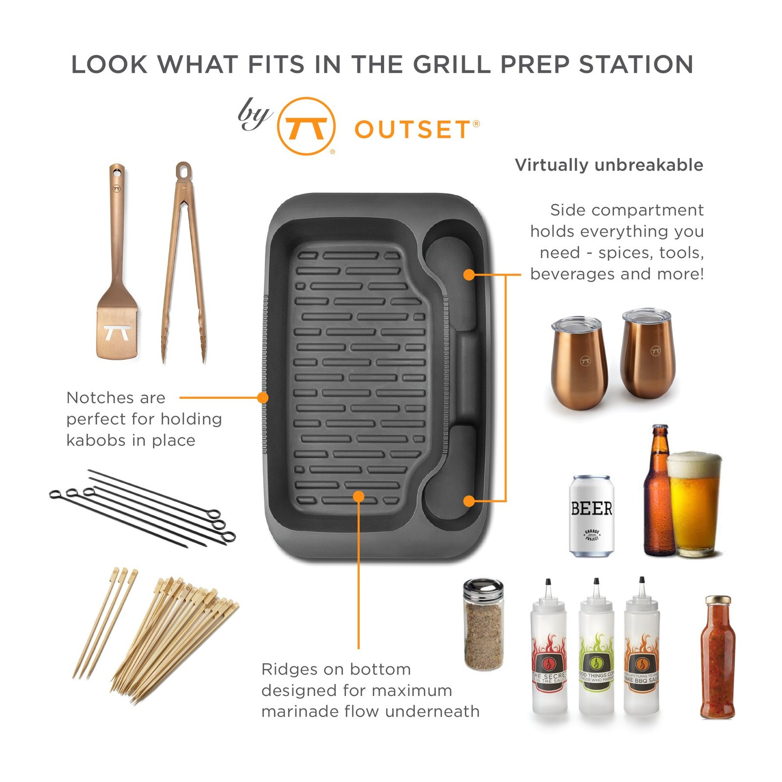Outset Grill Prep Station, 18 inch by 11 17.7 x 11 x 2.8 inches, Black