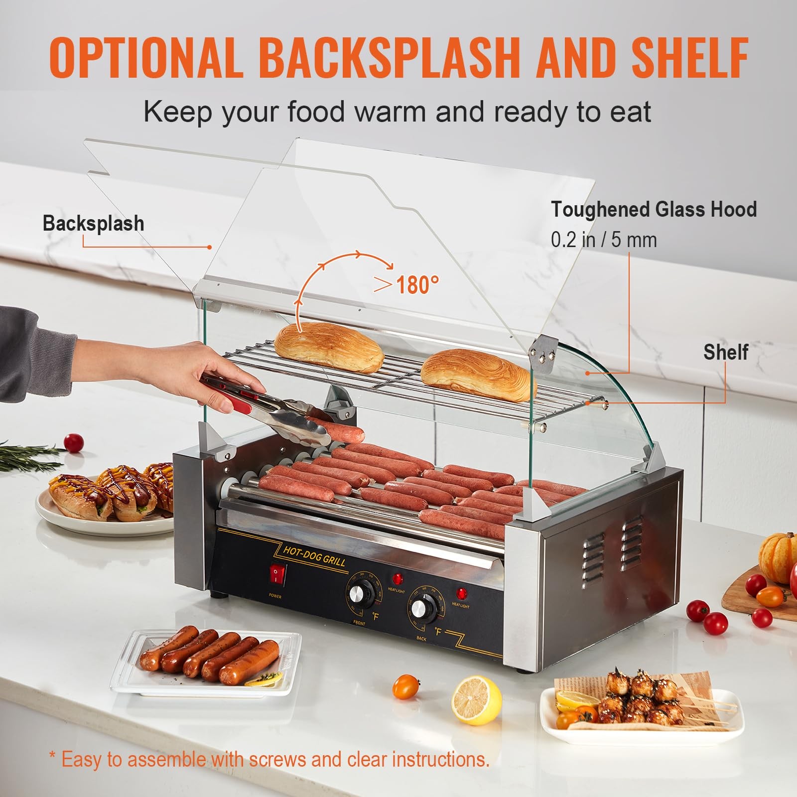 Hot Dog Roller 7 Rollers 18 Hot Dogs 1050W Stainless Steel Dual Temp Control
