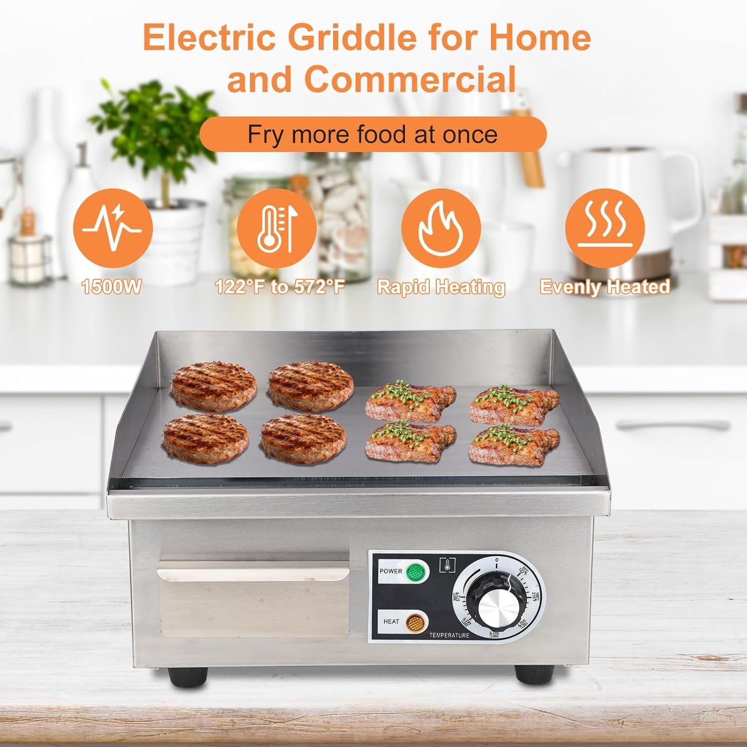 Beautiq 22″ Countertop Electric Griddle Stainless Steel Non-Stick 122°F – 572°F