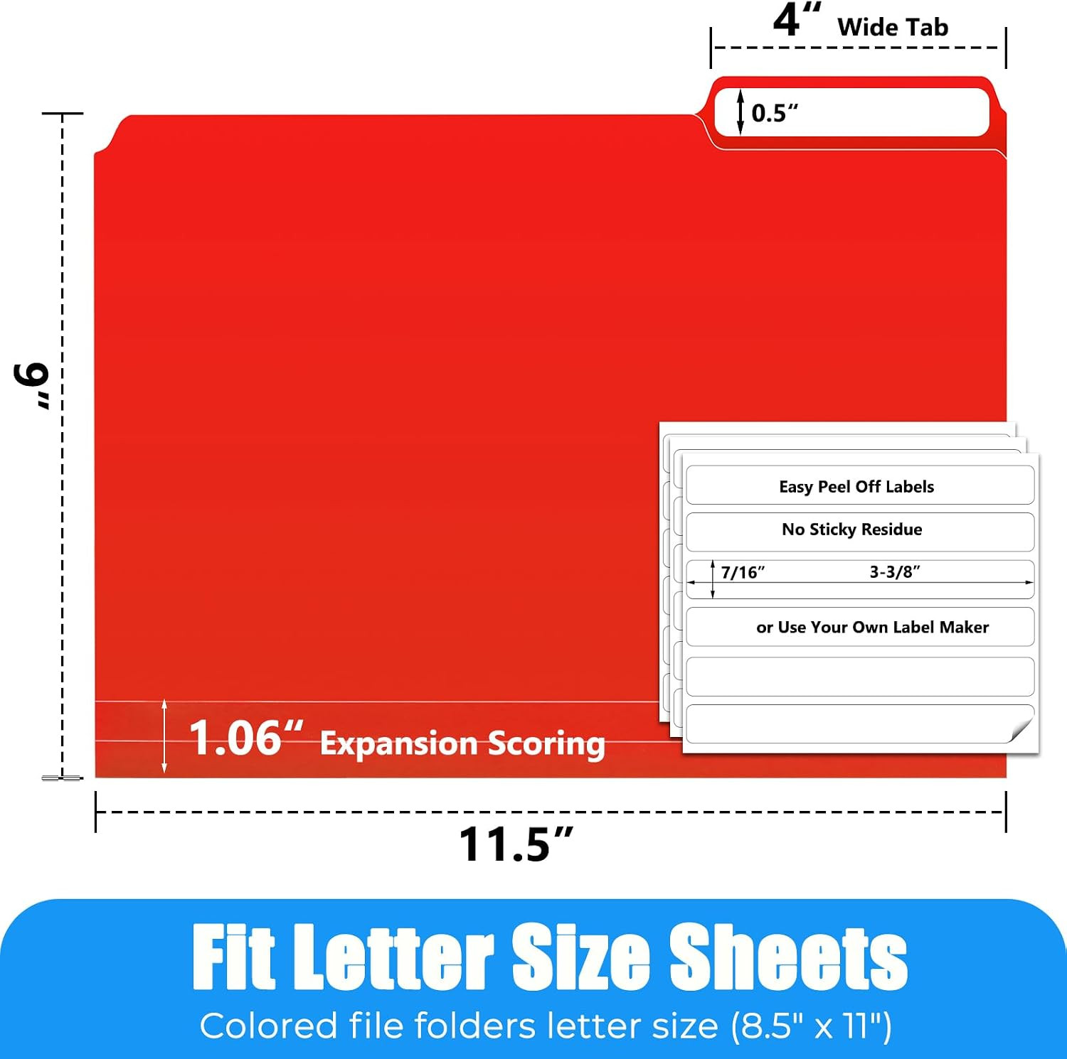 9 Pcs File Folders, Manilla Folders 8.5 x 11 Inch, 1/3-Cut Tab Colored File Fold