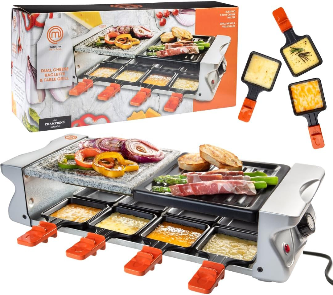 Electric Raclette Table Grill W Non-Stick Grilling Plate & Cooking Stone- 8 Pers