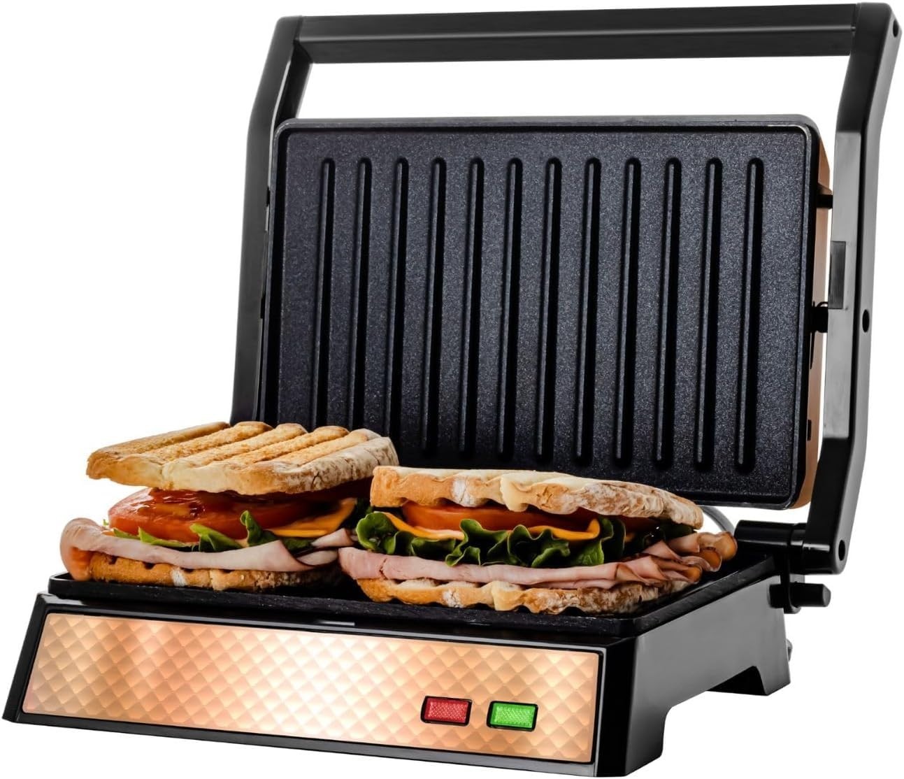 Electric Panini Press Sandwich Maker – 180° Non-Stick Grill for Quesadillas, Bur