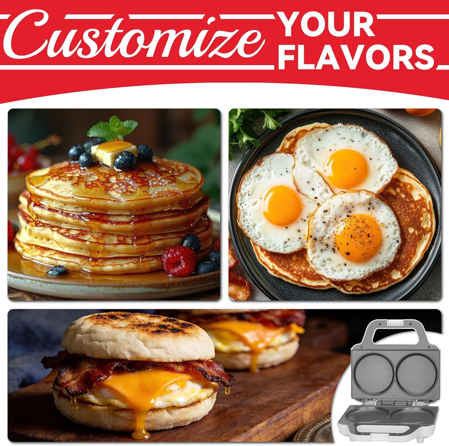 Double Mini Pancakes Maker Machine Arepa Maker Electric Pancake Maker Griddle