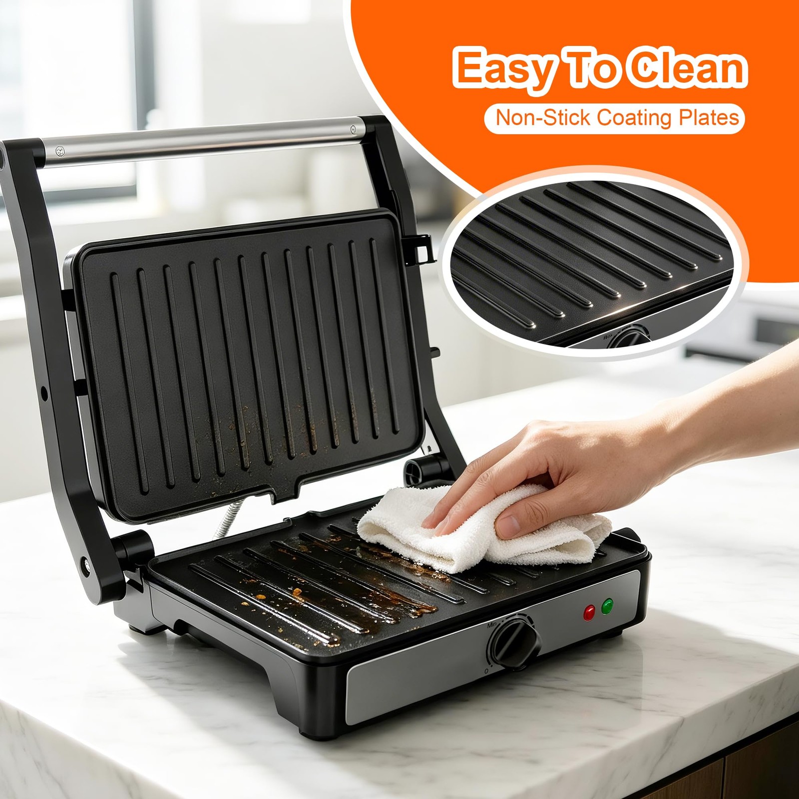 Electric Panini Press Grill 900W Sandwich Maker Non Stick Griddle 9.2 x 5.8 Inch
