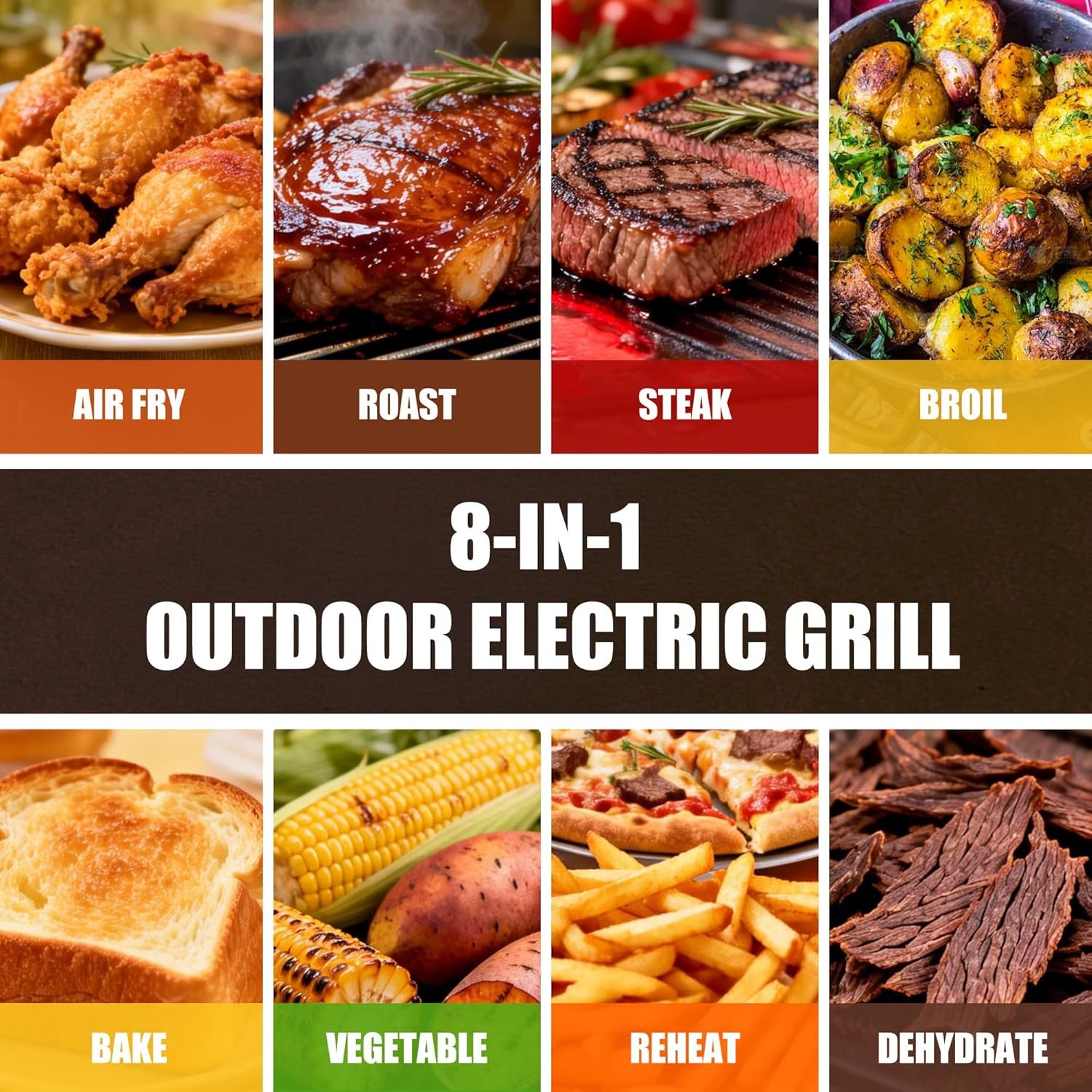 Electric Grill Outdoor Indoor 8-in-1 Multifunctional Large BBQ Grill for Air Fry