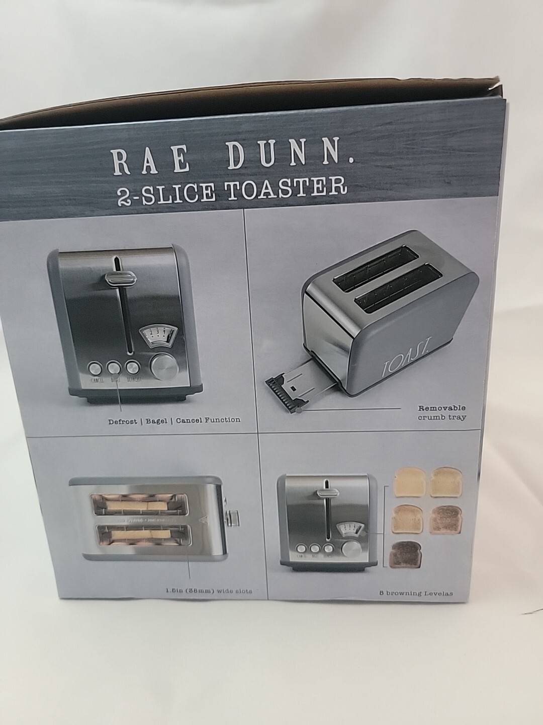 Rae Dunn 2 Slice Toaster Stainless Steel Wide Slot Gray Bagel NEW 1.5″ Slot