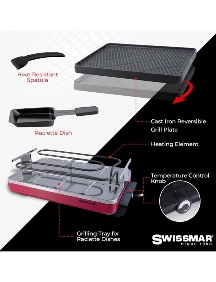 NIB Swissmar Electric 8 Person Raclette Party Grill KF-77041 Classic 1200 W