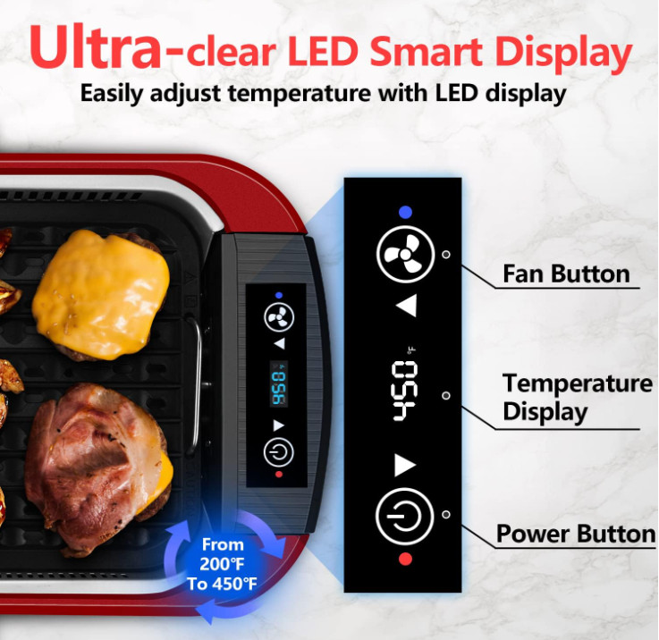 Parrilla eléctrica interior sin humo 1500W con tapa de vidrio y pantalla LED