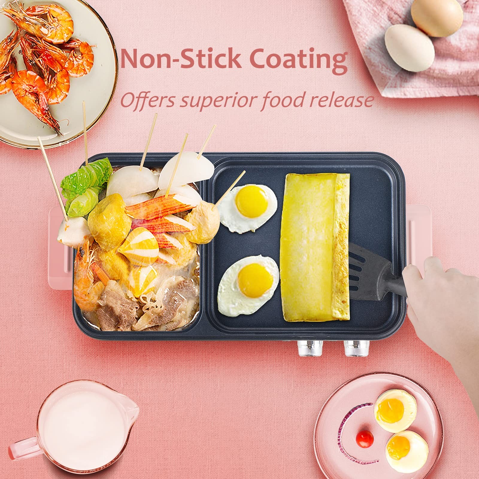 2-in-1 Electric Hot Pot & Grill, Nonstick, Dual Temp Control, Fast Heating, Idea