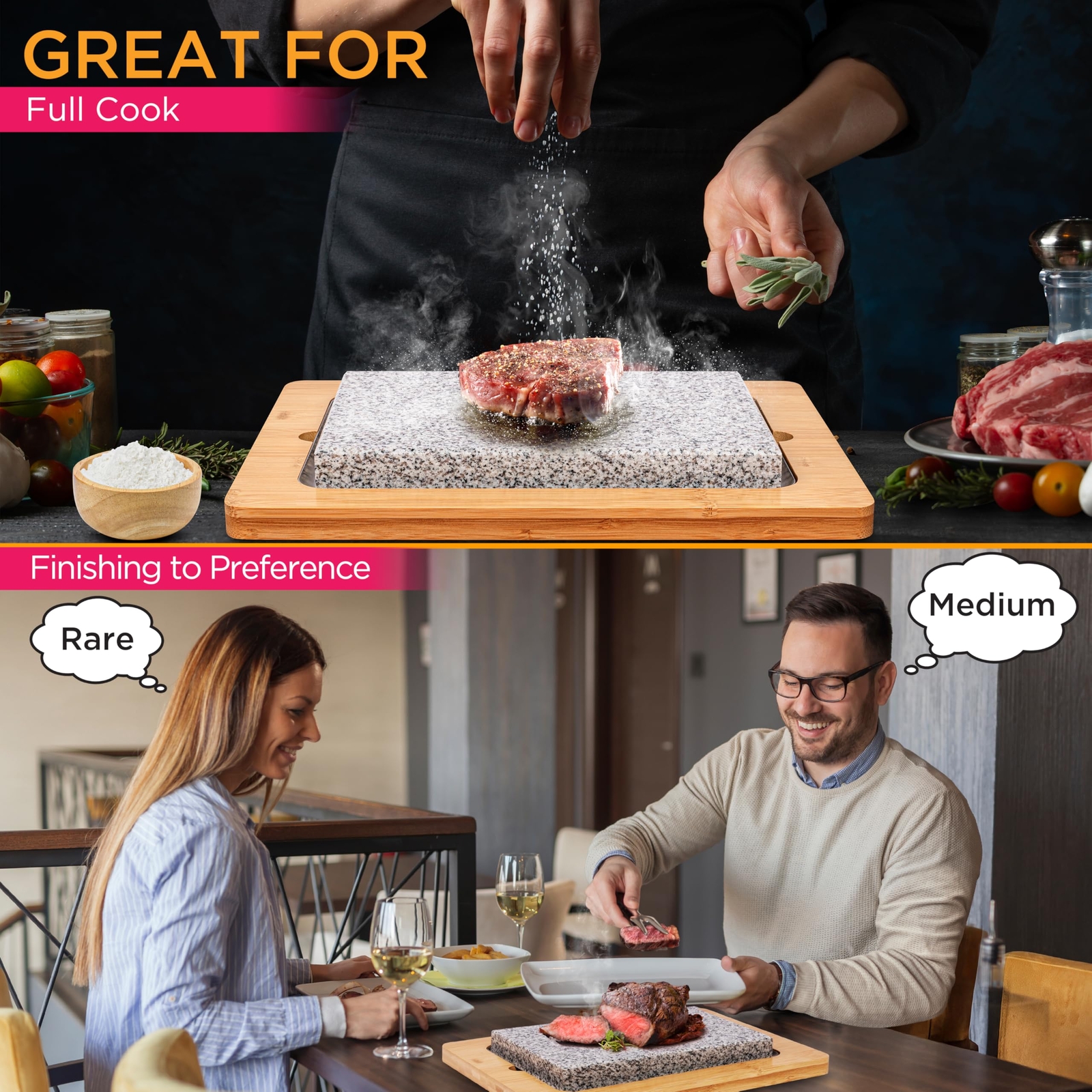 NutriChef Sizzle Hot Cooking Stone Grill with Bamboo Platter