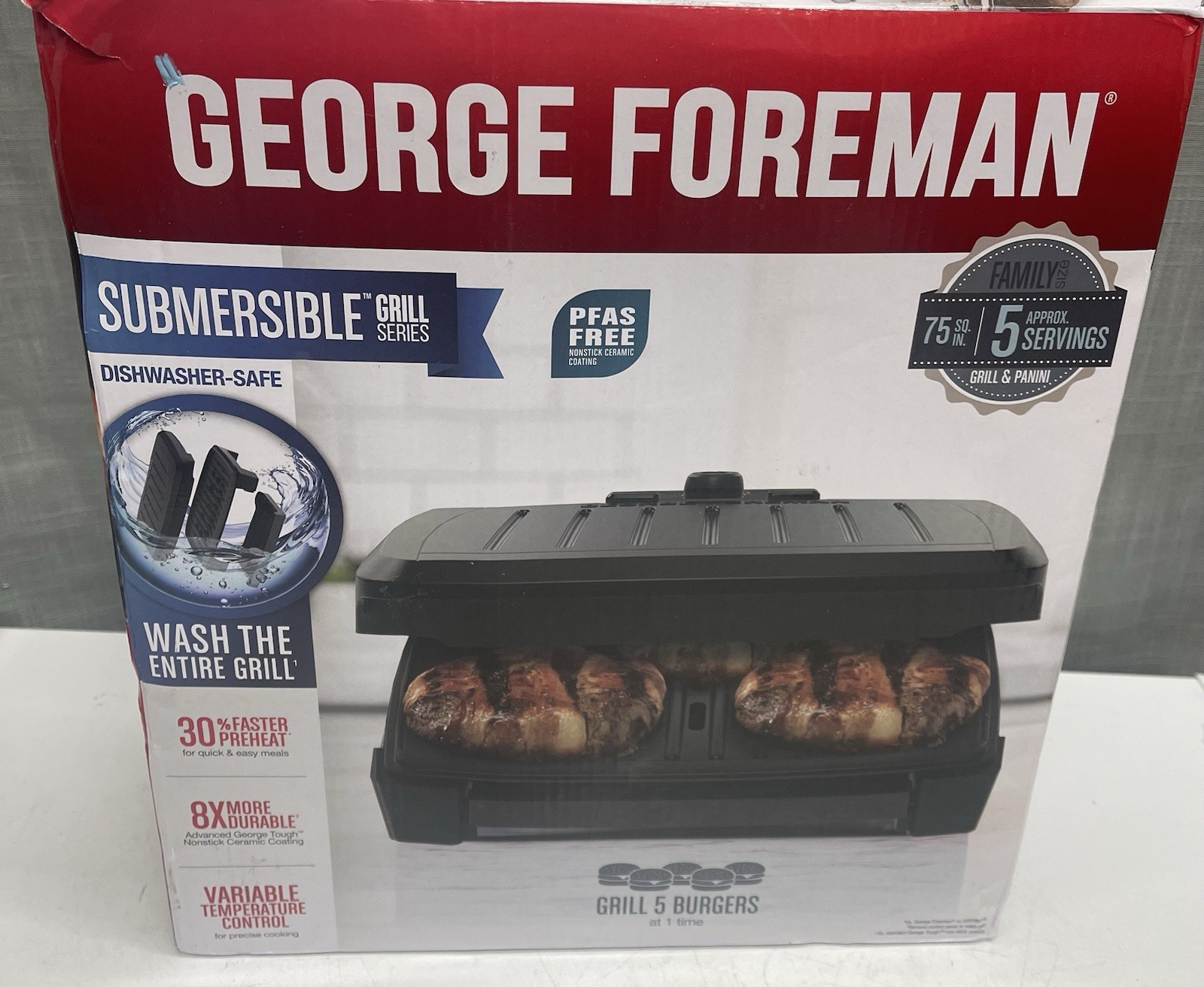 George Foreman 5-Serving Submersible Indoor Grill w/ Black Plates GRECV075B