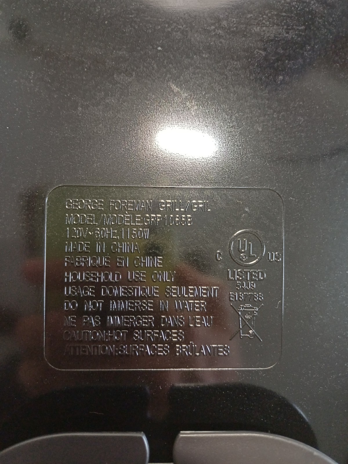 George Foreman GRP1065B Removable Plate Grill Panini Used