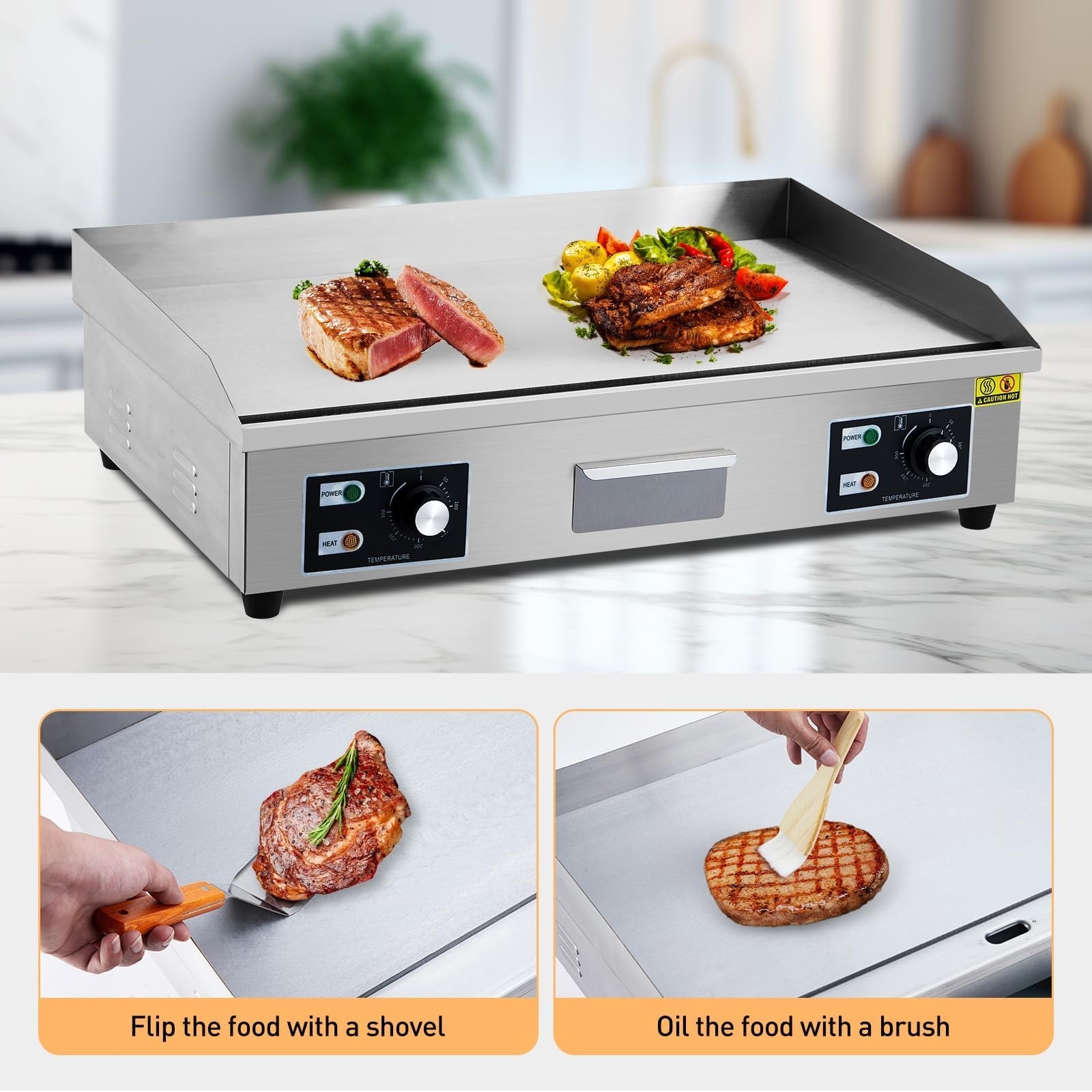 29 Inch Commercial Electric Griddle 3000W 110V Teppanyaki Grill Flat Top Grill