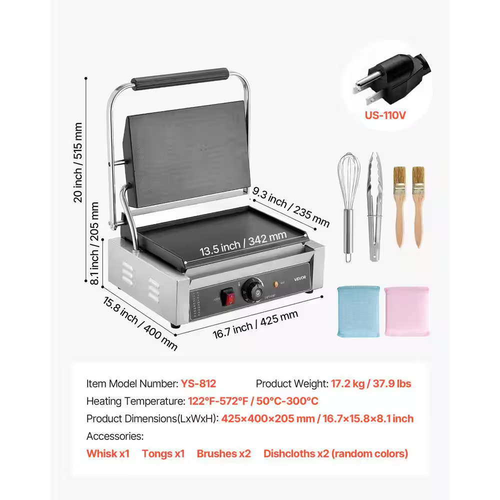 Commercial Panini Grill 1,800 W Small Electric Product Type Sandwich Maker with