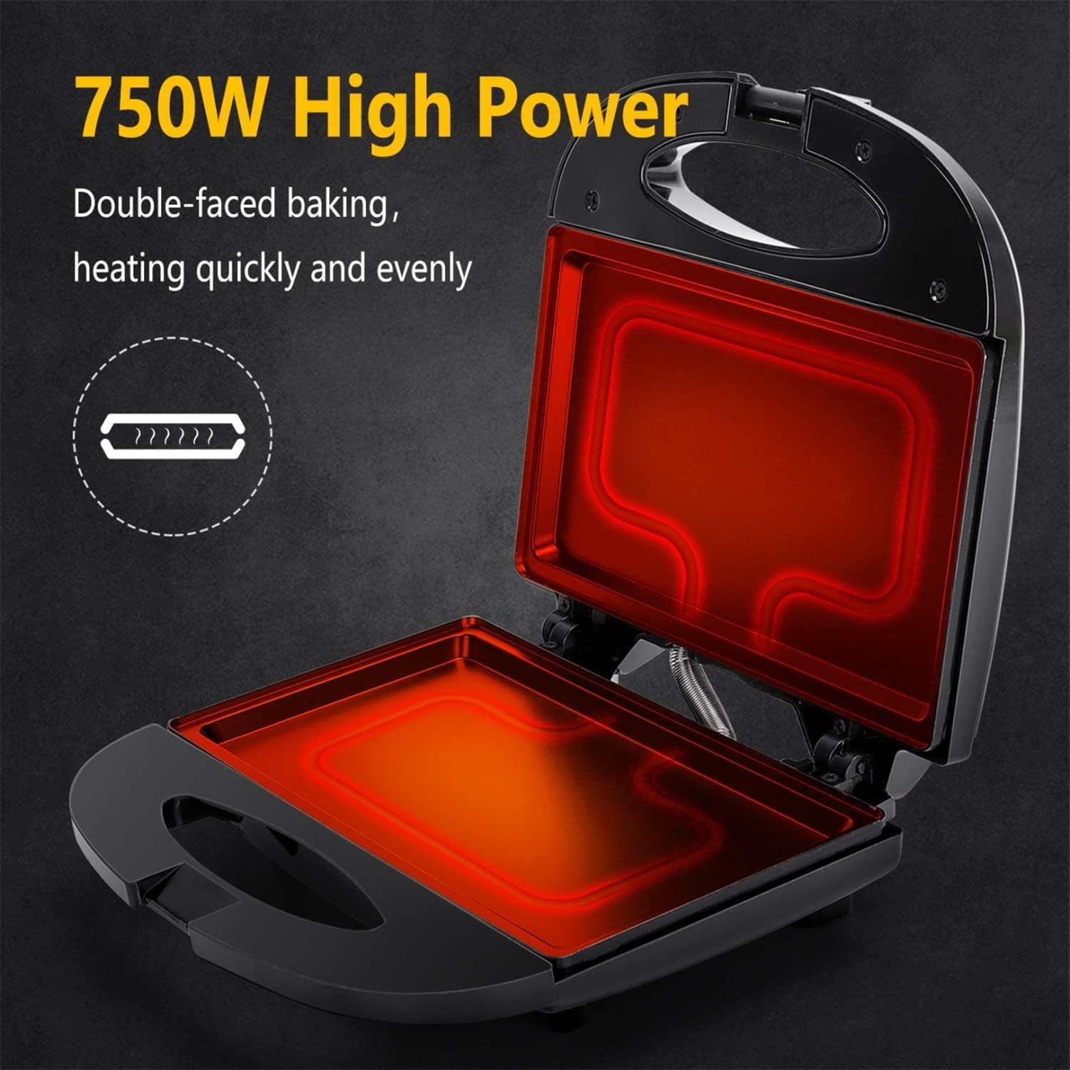 Non-Stick Electric Sandwich Maker – 750W Compact Grill for Breakfast Bliss