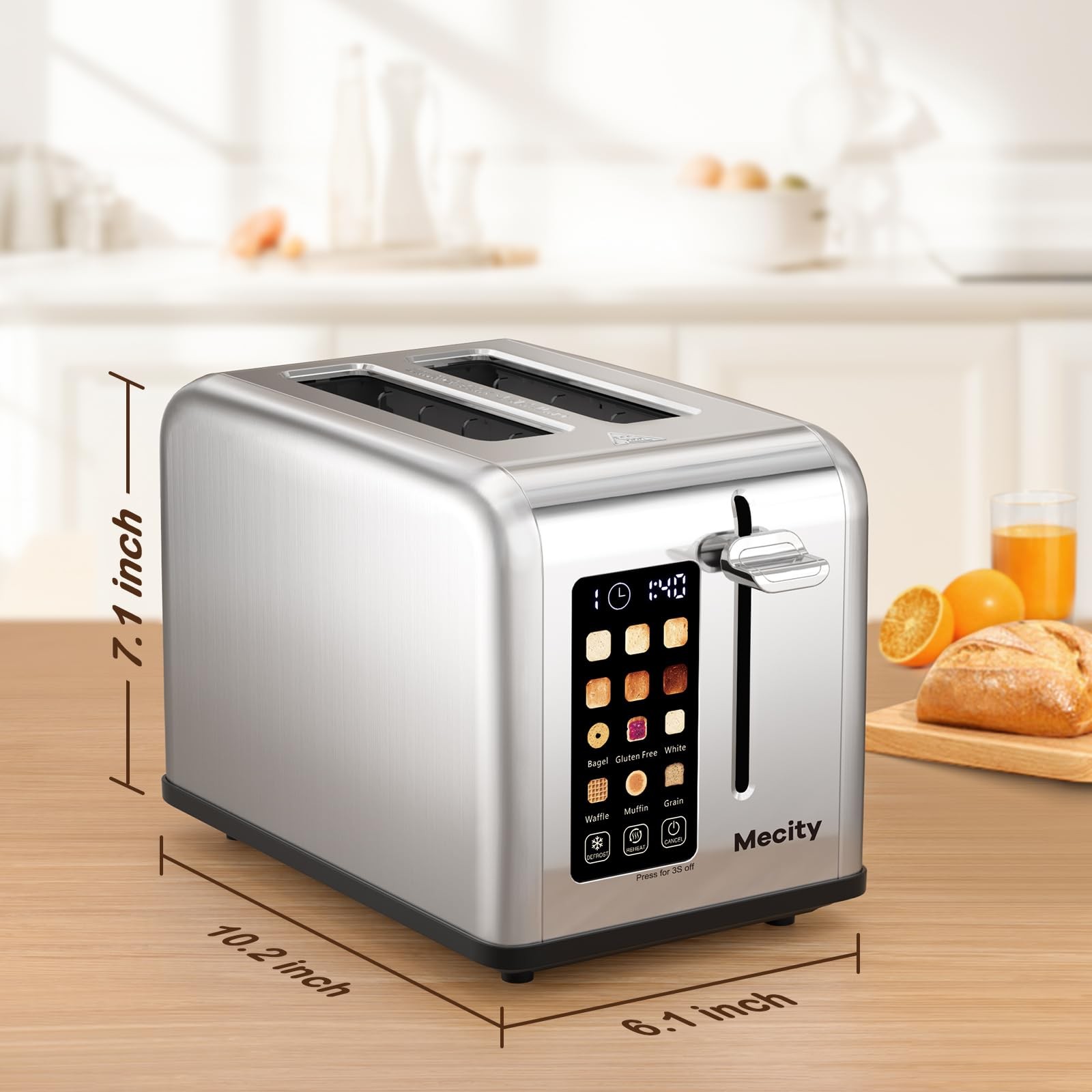 Mecity 2 Slice Toaster Touch Screen 1.5″ Wide Slot, 2 Slice, Stainless Steel