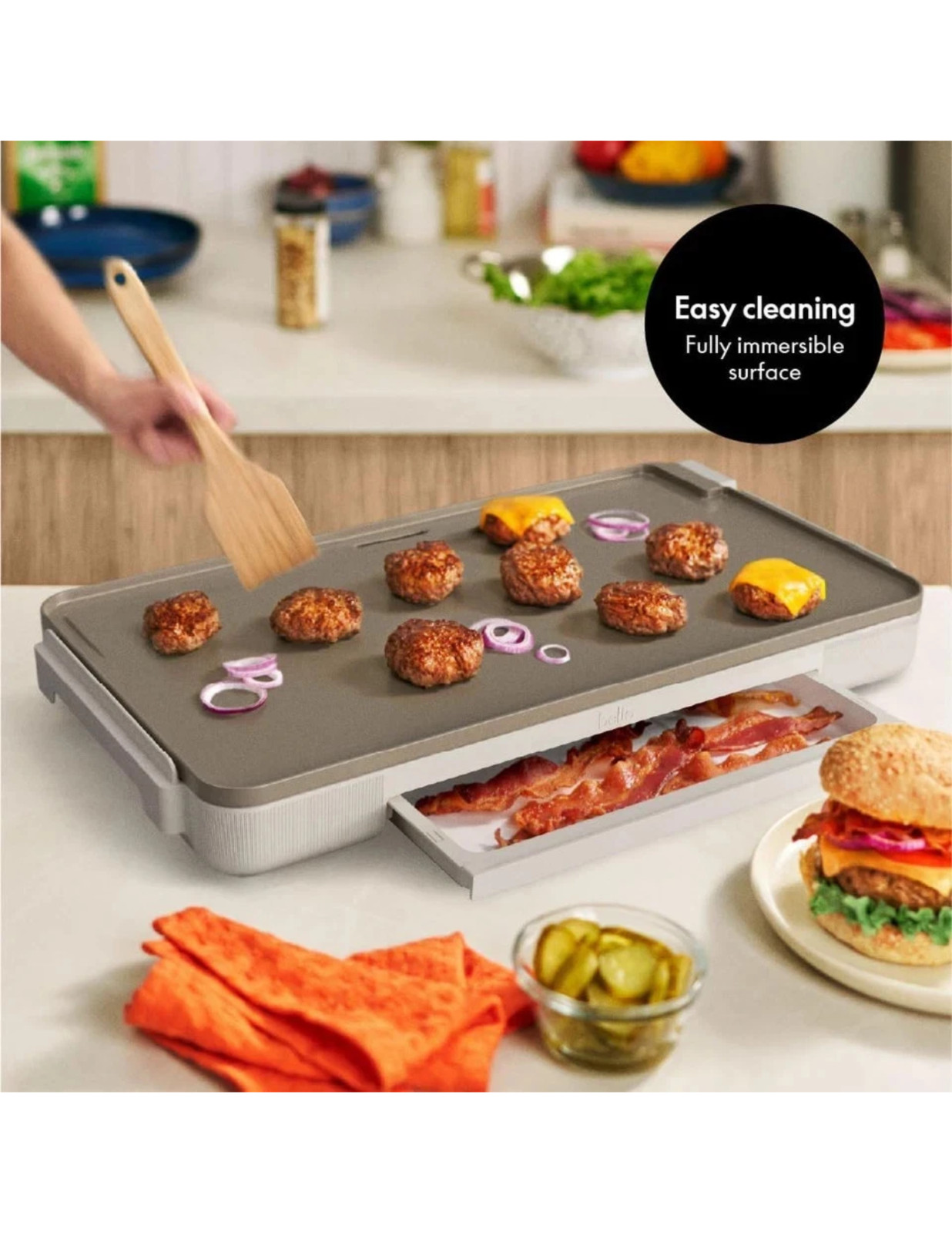 Bella 12″ x 22″ Electric Griddle w/ Warming Tray Ceramic Nonstick Coating