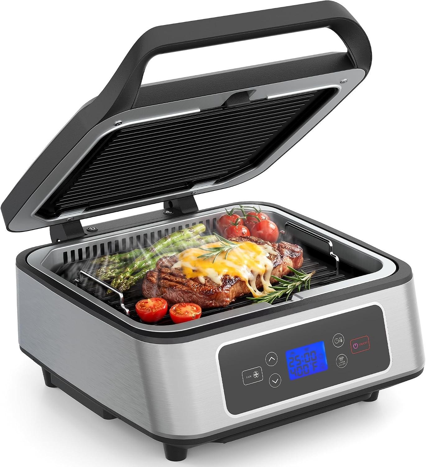 1300W Smokeless Grill Indoor with Auto-Lift Electric Panini Press Griddle