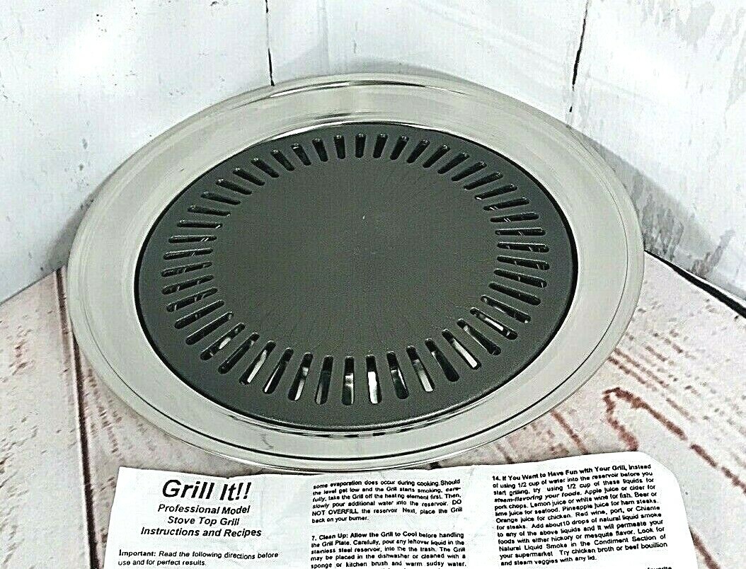 Smokeless “Grill It” Stove Top Indoor Grill Compact Kitchen Cooking Silver 614A2