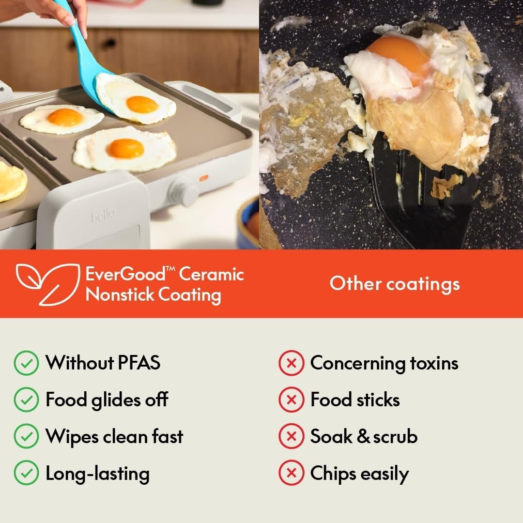 Bella 10×20 Ceramic Fold-n-Store Dual Temp Griddle Nonstick 1500W Oatmilk
