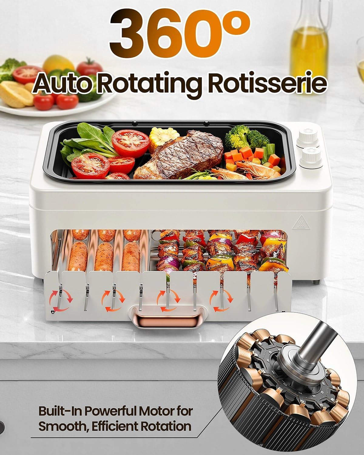 4-In-1 Electric Indoor Grill Smokeless for Home,Countertop Electric Grill with R