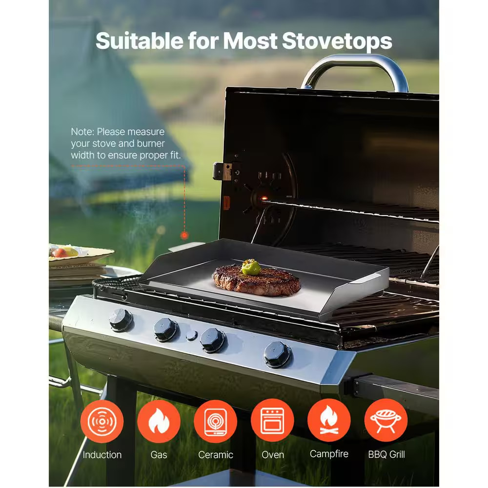 Carbon Steel Griddle, 22X16 In. Universal Flat Top Rectangular Plate, Portable F