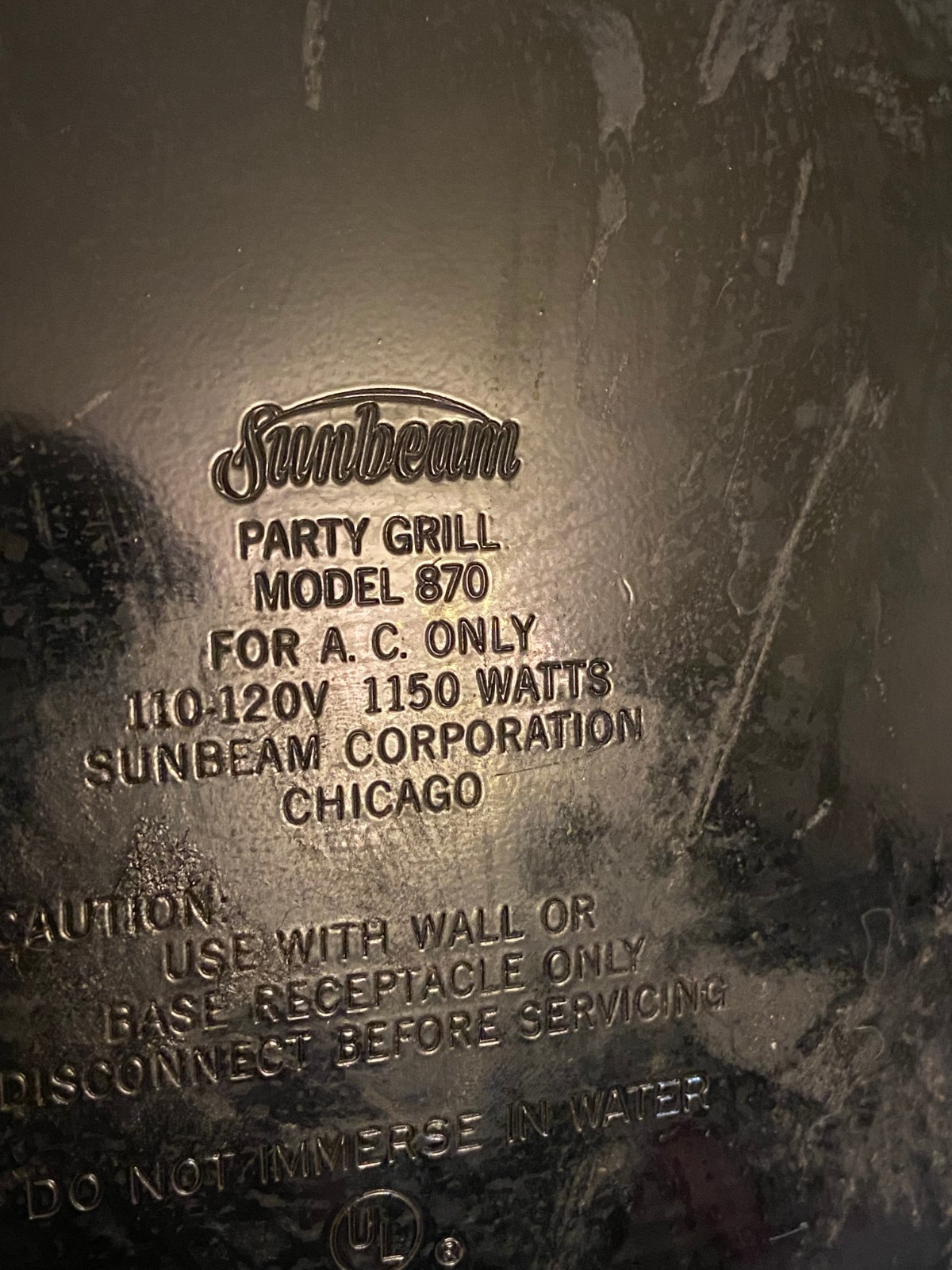 Vintage Sunbeam Party Grill Chrome Sandwich Maker Press Model 870 Tested Working