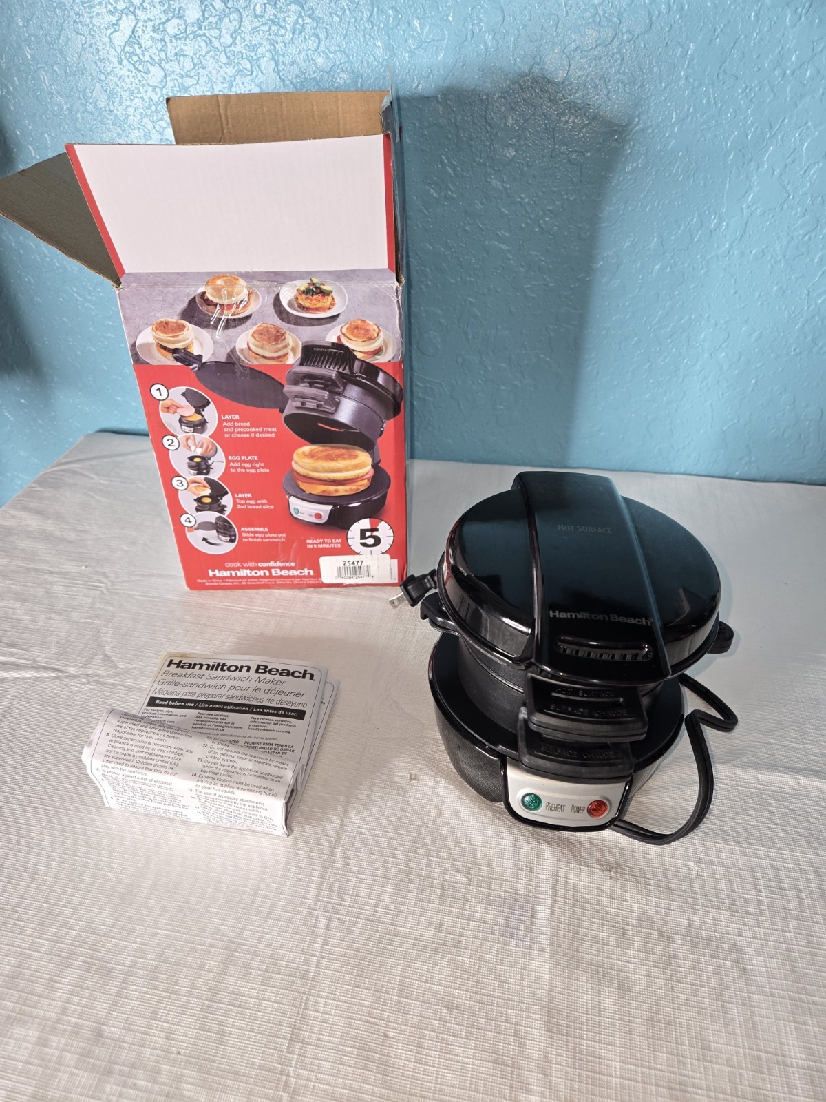 Hamilton Beach Quick & Easy Breakfast Sandwich Maker Black Ready in 5