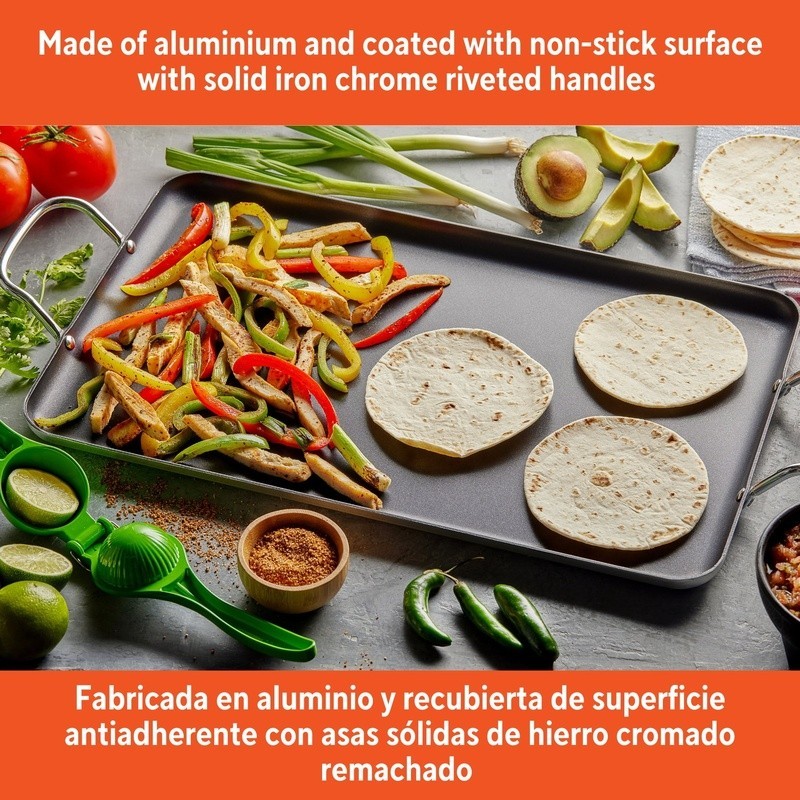 Nonstick Stovetop Double Burner Griddle with Metal Handles 19″ x 12″