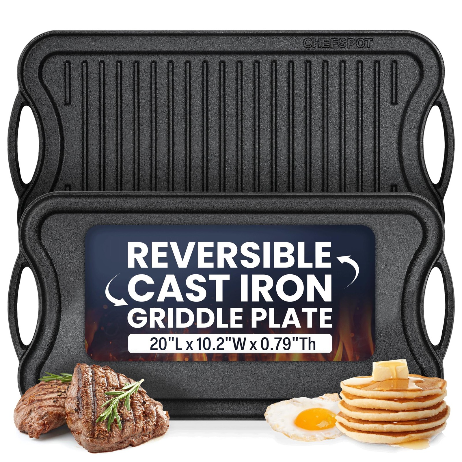 Griddle Pan Stove Top 20 Inch Reversible Cast Iron Double Burner Plate