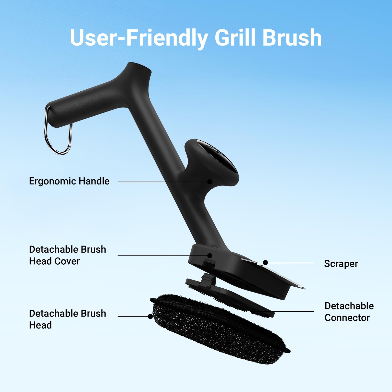 BBQ Grill Brush Bristle Free – 17″ Safe 5 Heads, Black