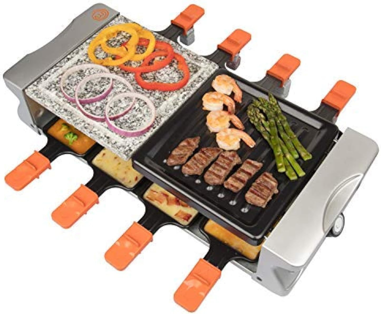 Electric Raclette Table Grill W Non-Stick Grilling Plate & Cooking Stone- 8 Pers