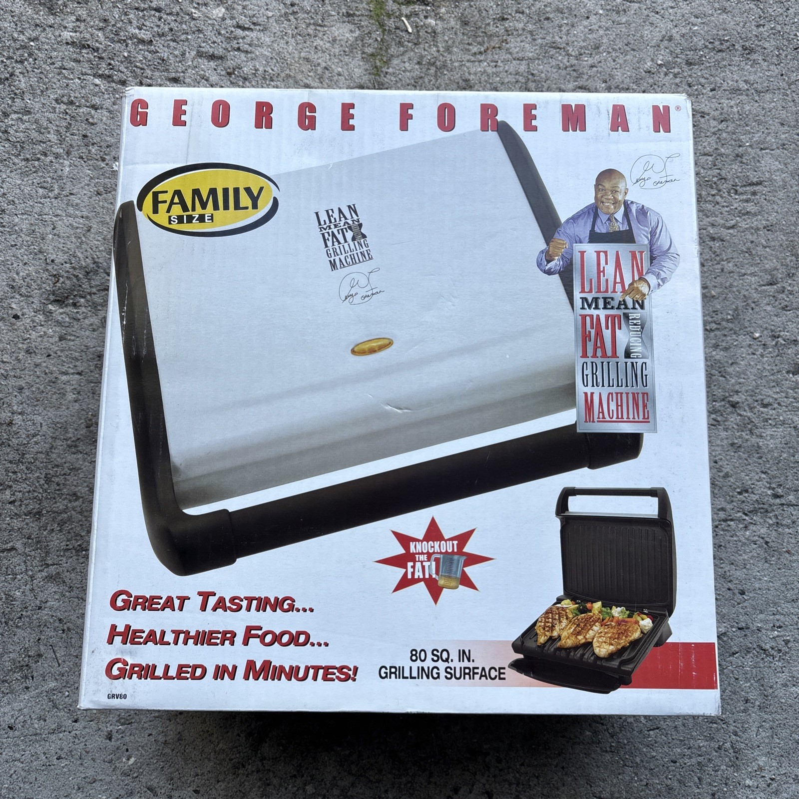 George Foreman Grill Family Size Healthy Indoor 80 Sq In Silver New In Box