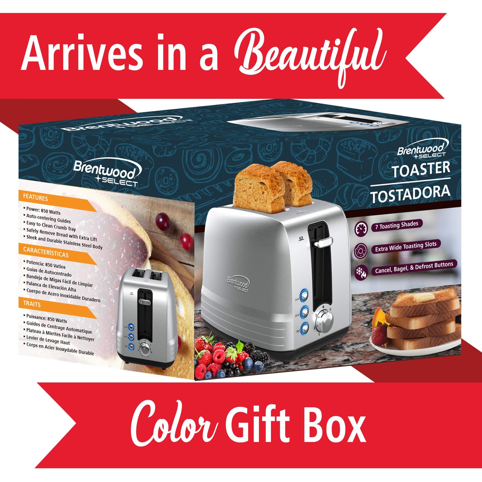 Brentwood Appliances TS-227S Toaster, residential kitchen, Silver