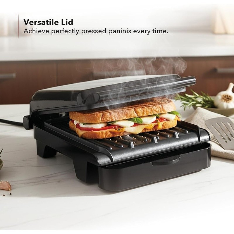 Compact Electric Indoor Grill Nonstick Plates Low Fat Cooking Easy Cleanup New