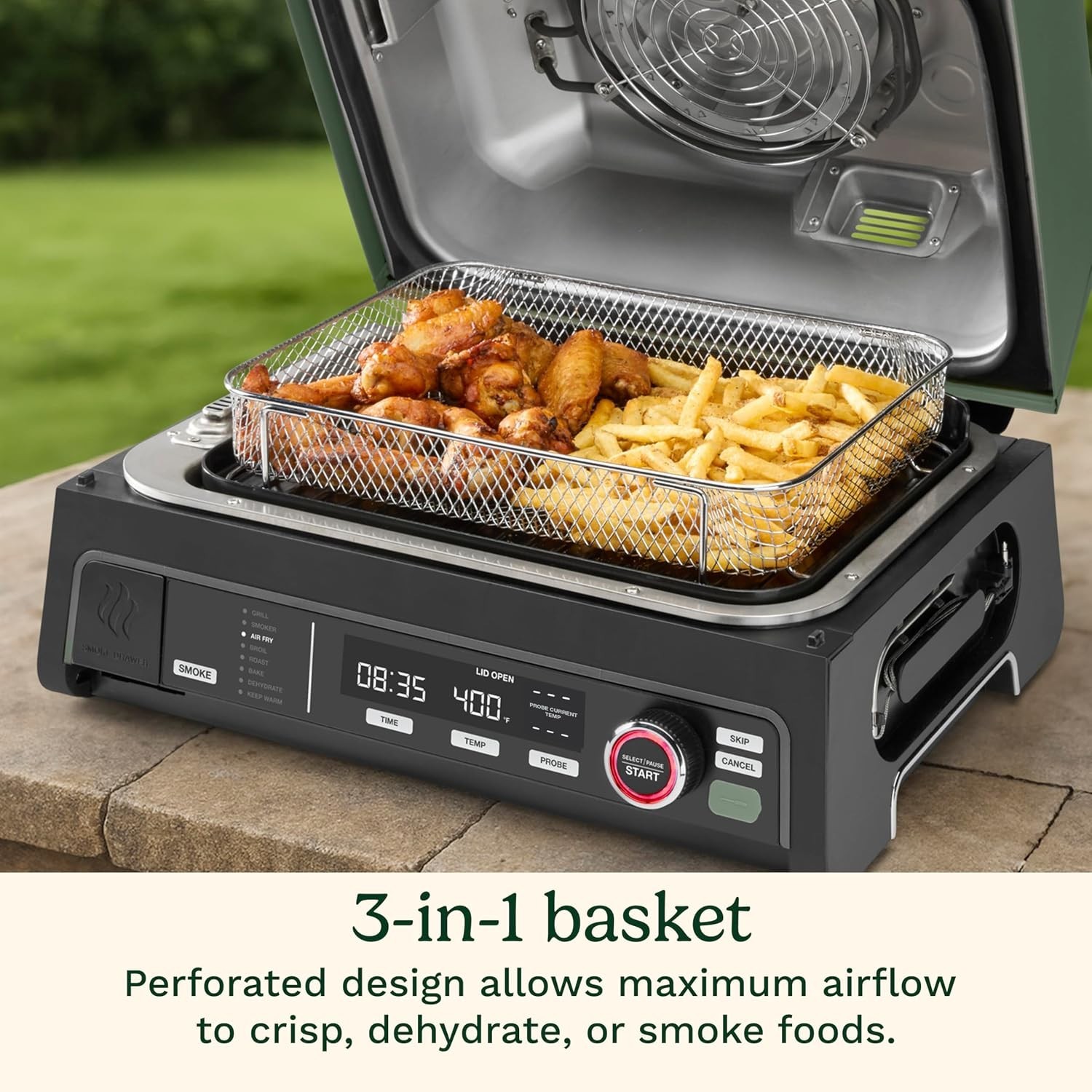 Cuisinart Outdoor Electric Grill, 8-in-1 Air Fryer/Grill/Smoker, 154 sq in | CEG