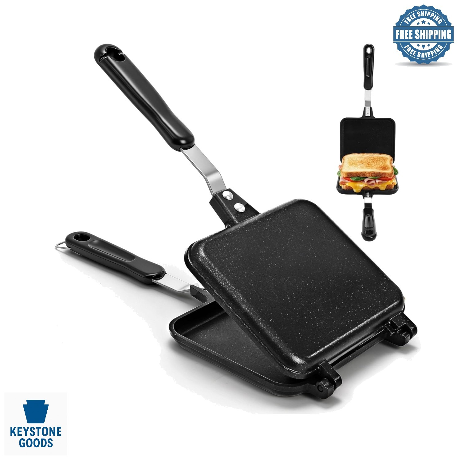 Compact Non-Stick Double-Sided Sandwich Maker for Stove Top & Camping