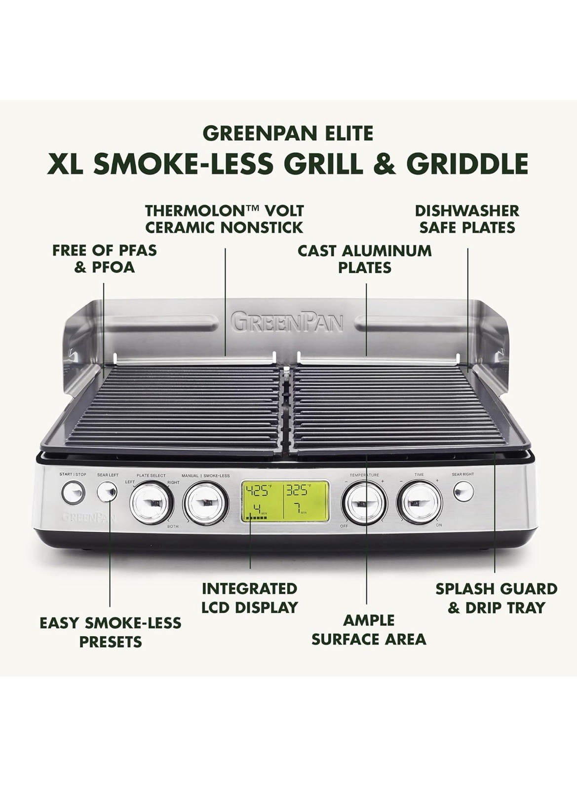 GreenPan Elite XL Smoke-less Grill and Griddle, Heathy Ceramic Non stick