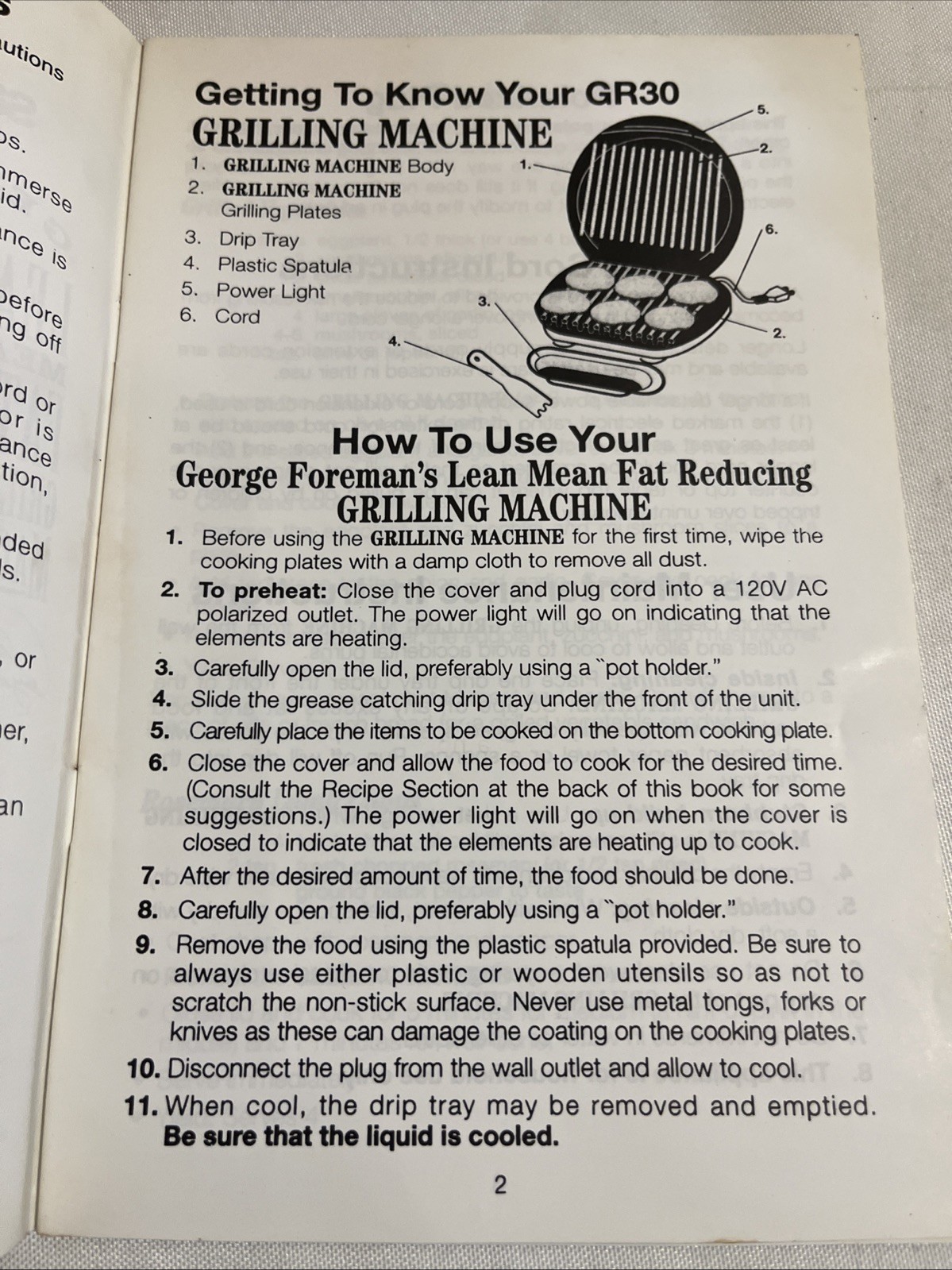George Foreman Grill GR30 Owner’s Manual User Guide & Recipes