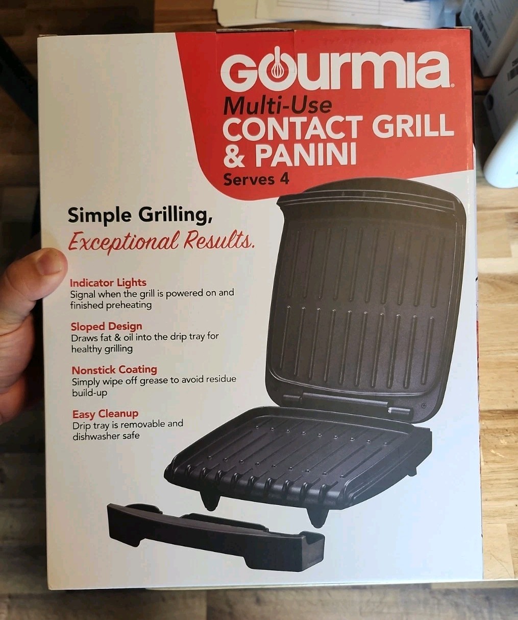 Gourmia Nonstick Ceramic Indoor Grill & Panini Maker Serves 4 – NEW