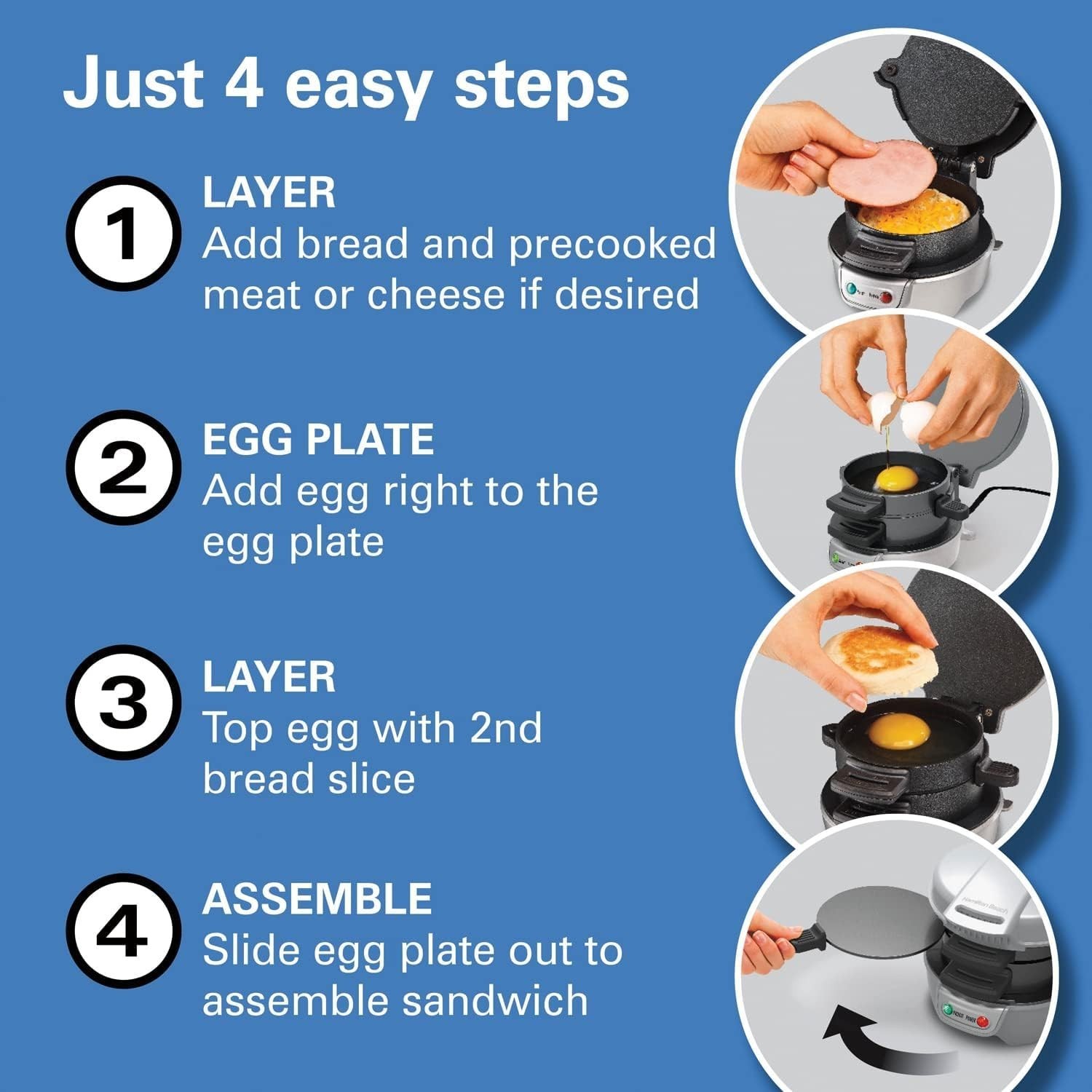 Breakfast Sandwich Maker with Egg Cooker Ring for English Muffins Croissants