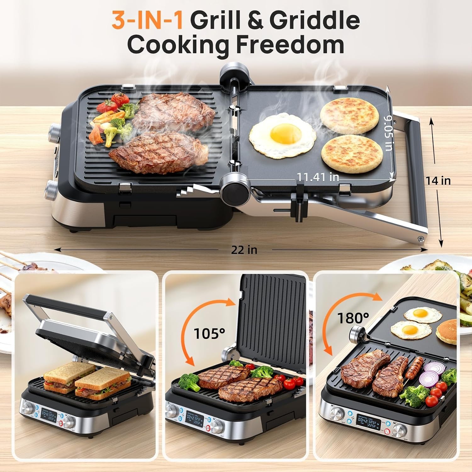 Dual-Zone Temperature Control Indoor Grill & Griddle | 1700W Low-Fat Cooking