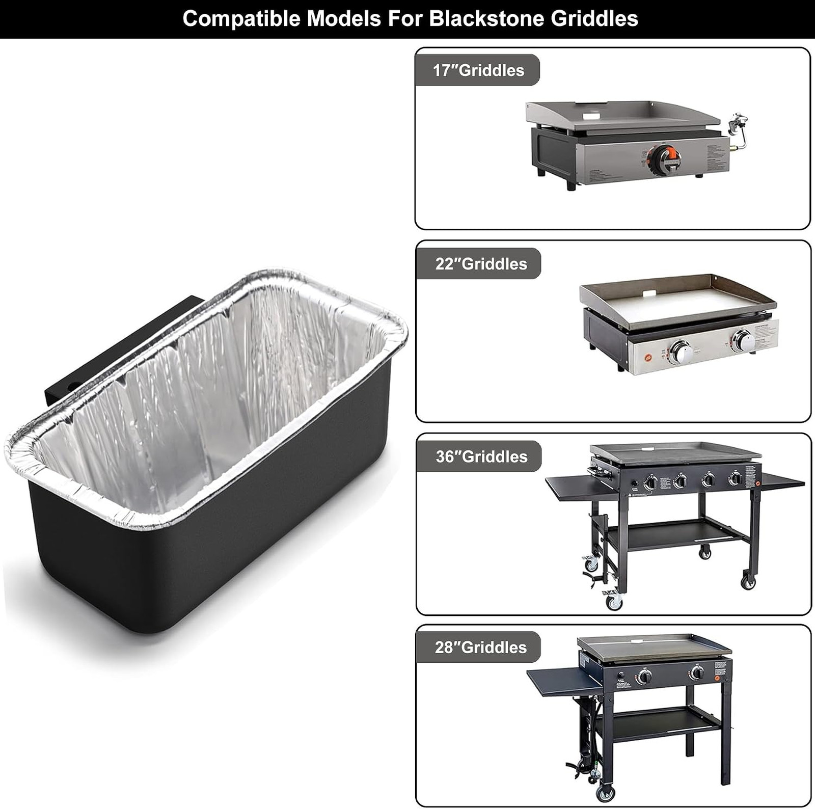 Griddle Grease Catcher for Blackstone Grill with 10 Liners Aluminum Drip Pan for