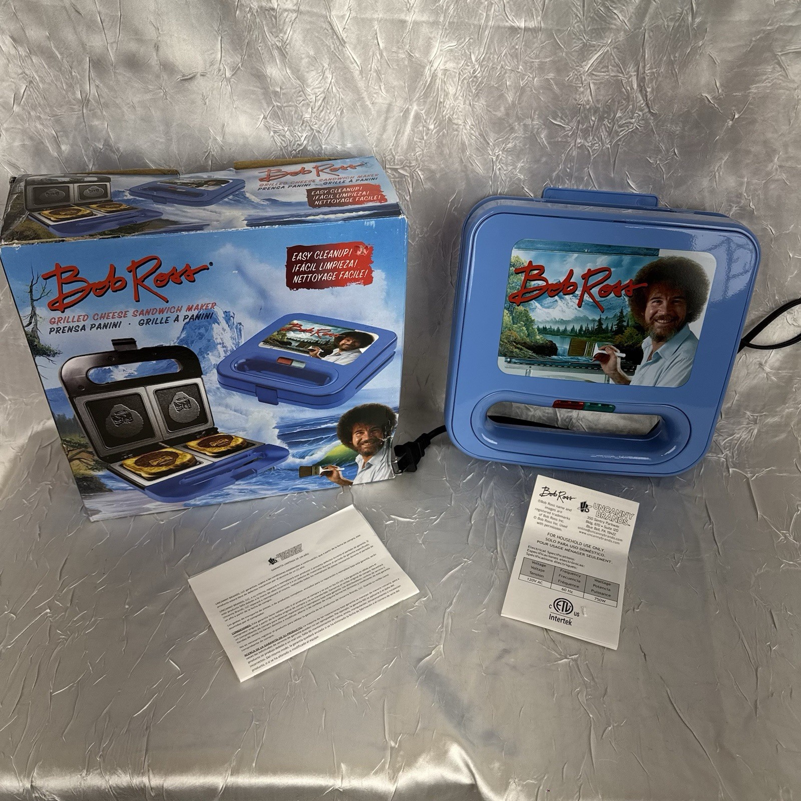 Bob Ross Grilled Cheese Sandwich Maker Panini Press Uncanny Brands Blue Box