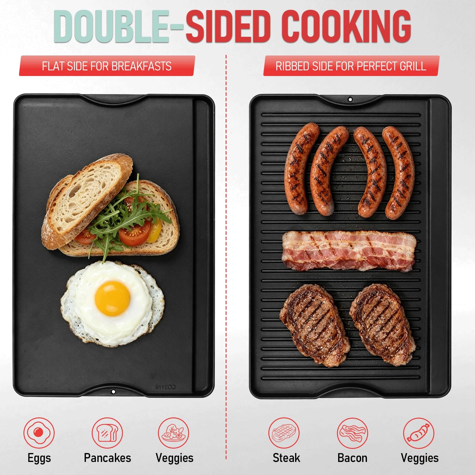 24″ X 16″ Reversible Cast Iron Griddle for Camp Chef, Stove Top Accessories