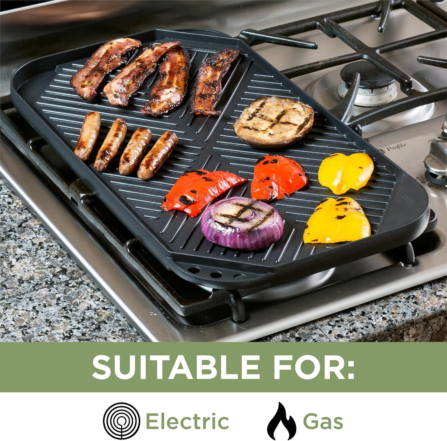 Reversible Non-Stick Grill/Griddle Pan 19.5” x 11” – Dishwasher Safe Cookware