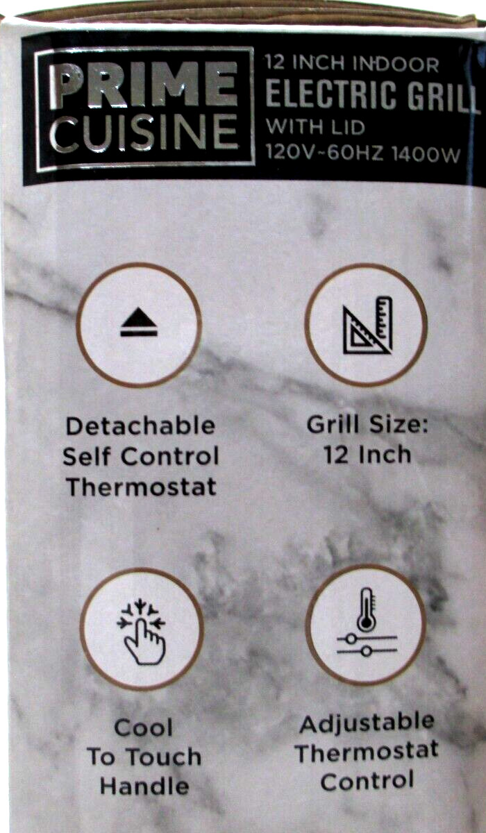 Prime Cuisine Indoor Electric Grill with Lid 12″ Round Hot Plate NEW