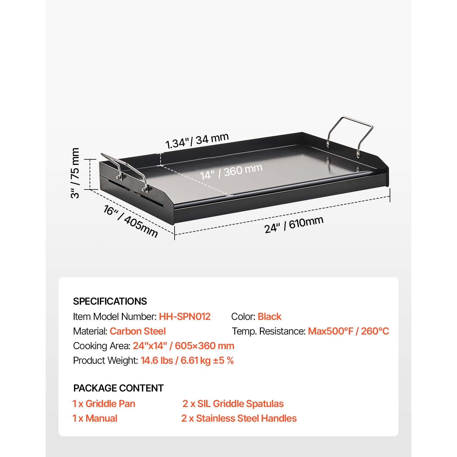 Uimoso 24×16 in Carbon Steel Flat Griddle for BBQ and Cooking