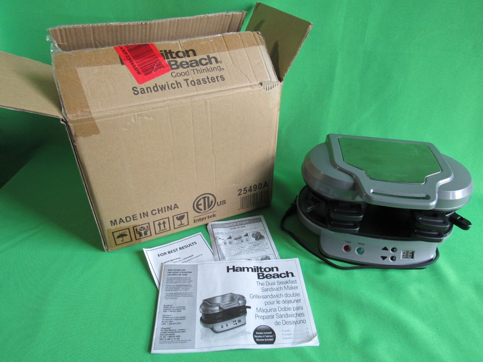 Hamilton Beach 25490 Dual Breakfast Sandwich Maker TESTED WORKS